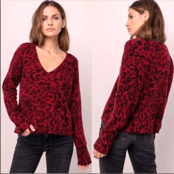 Rails Red Black Gracie Leopard Print Sweater - Picture 2 of 4